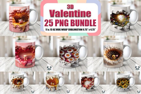 3D Valentine Mug Wrap Sublimation Bundle for Crafts & Creative Client Projects