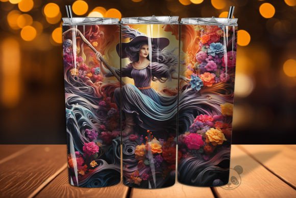 3D Witch Riding a Broom Tumbler Wrap for Crafts Lovers