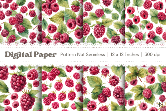 8 Watercolor Raspberry Digital Papers for Blog & Editorial Design