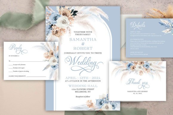 Blue and Rust Floral Wedding Arch Invite: A Print Templates Gem for Romantic, Rustic Branding