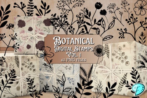 Botanical Digi Stamps Vol. 1 PNG: Decorative Elements for Organic Branding and Digital Design