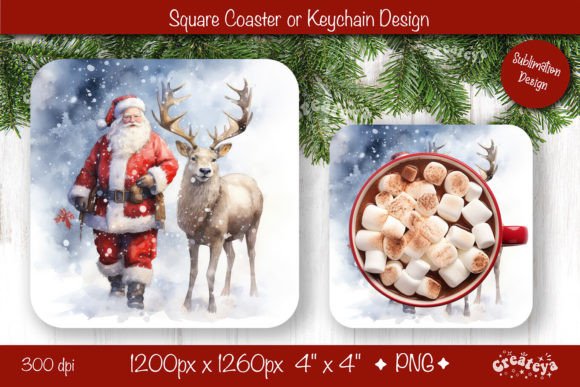 Christmas Coaster Sublimation Square for Crafts & Digital Product Sellers