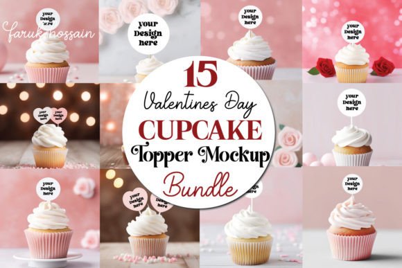 Cupcake Topper Mockup Bundle, Valentines: A Sweet Touch for Seasonal Branding and Packaging Design