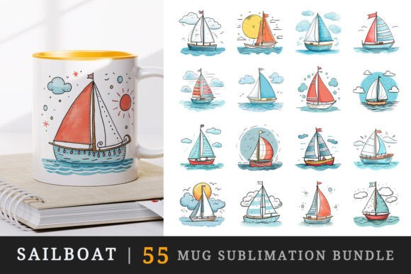 Cute Sailboat, Ship Mug Wrap Sublimation for Crafts & Branding Projects