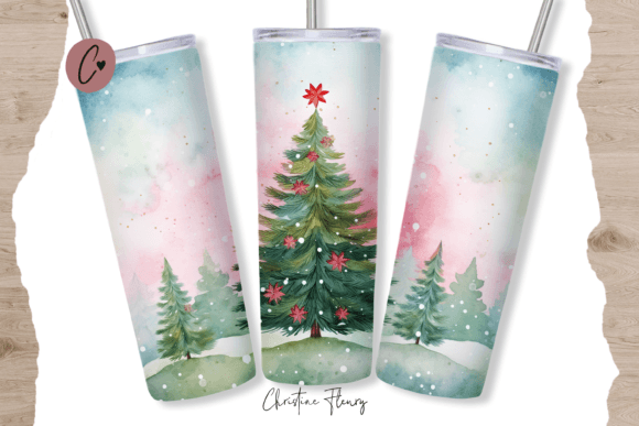 Cute Watercolor Christmas Tree Tumbler for Crafts