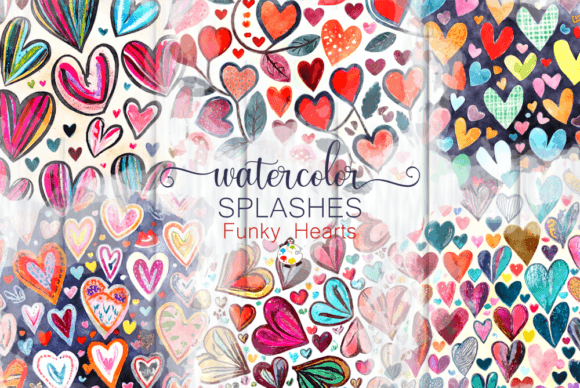 Funky Watercolor Heart Splashes Set 3: Playful Backgrounds for Local Branding