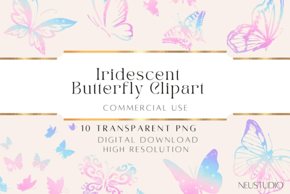 Iridescent Butterflies PNG Clipart for Decorative Elements in Real Crafting