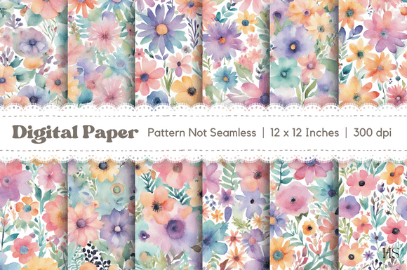 Pastel Watercolor Flowers Digital Paper