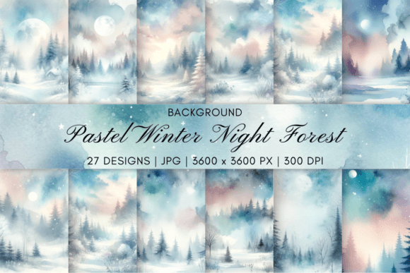 Pastel Winter Night Forest Background for Handmade Crafting Magic