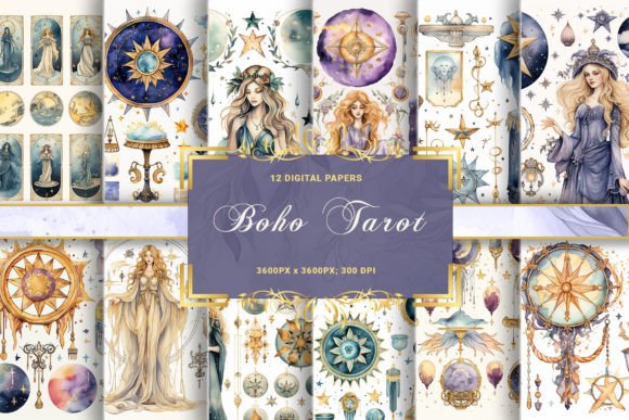 Tarot Boho Celestial Crystal Witch Backgrounds for Content Publishers