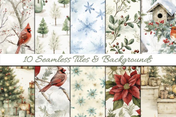 Vintage Christmas Seamless Watercolour Patterns for Branding