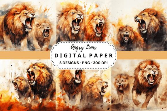 Watercolor Angry Lions Background for Crafters & Handmade Sellers