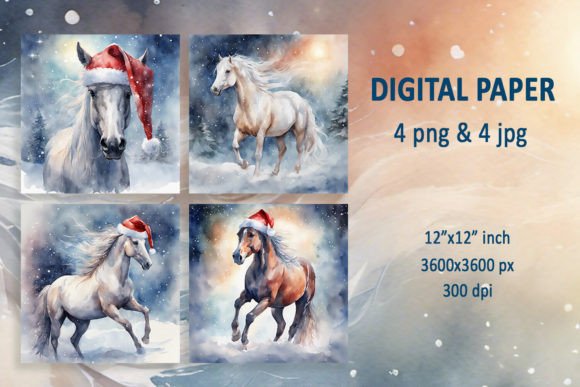 Watercolor Christmas Horse Background for Creative Sellers