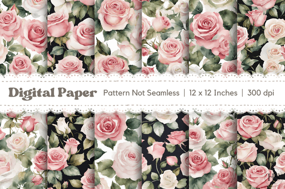 Watercolor Classic Pink Roses Patterns for Branding