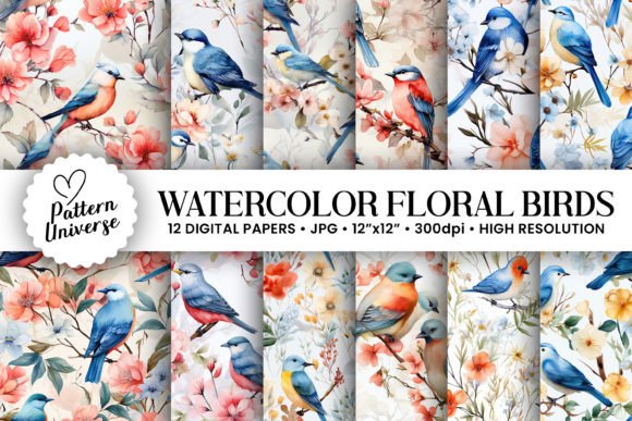 Watercolor Floral Birds Pattern for Blog & Editorial Design