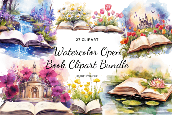 Watercolor Open Book Clipart Bundle Review for Real Embroidery Projects