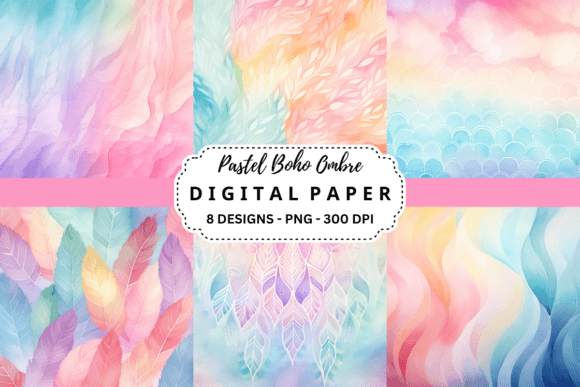 Watercolor Pastel Boho Ombre Backgrounds for Crafts