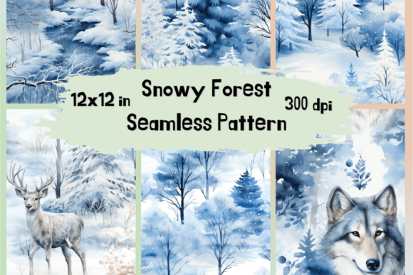 Watercolor Snowy Forest Digital Paper for Crafting & Handmade Business Use