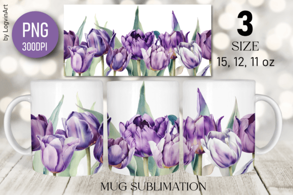 Watercolor Tulips Spring Flower Mug Png for Crafts