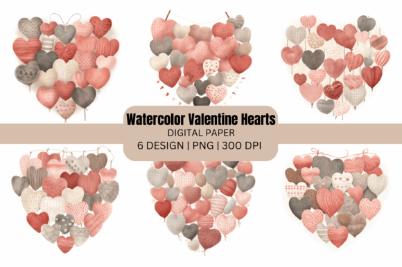 Watercolor Valentine Hearts Yarn Cotton Backgrounds for Small Business Branding