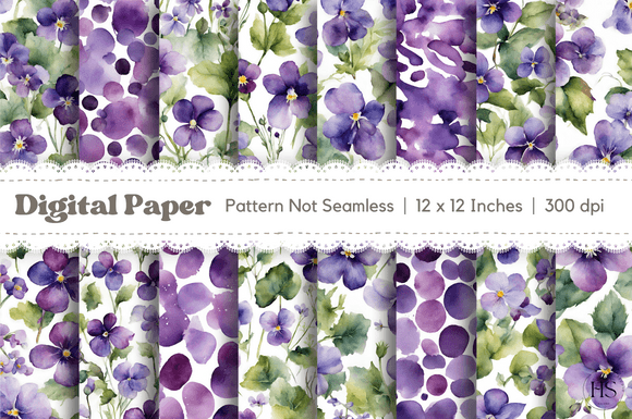 Watercolor Violet Flowers Digital Paper: Patterns Review